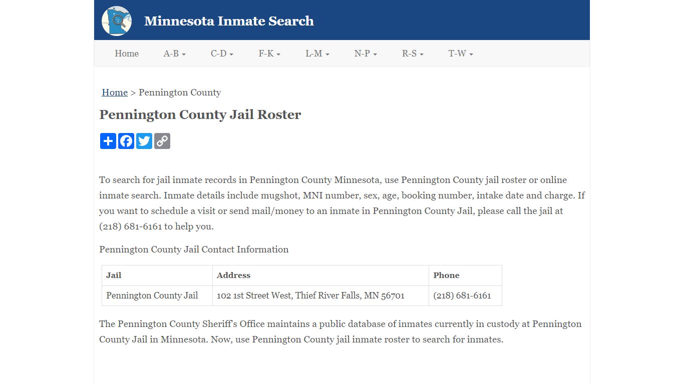 Pennington County Jail Roster - Minnesota Inmate Search